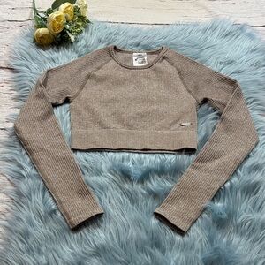 Lilias Active The Ribbed Collection Seamless Crop Sleeve Top sz XS